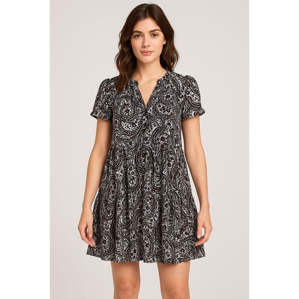 Diane Von Furstenberg Vinita Silk Floral Baby Doll Dress Black,‎ White Size 4